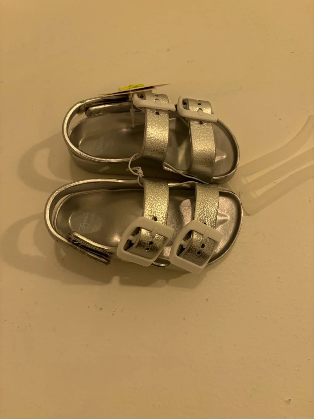 First Steps Baby Girls Silver Metallic Double Buckle Sandals Size 5 NWT